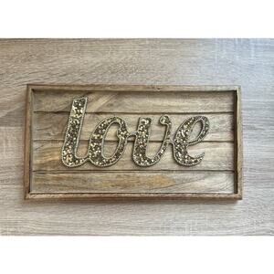 Wood Wall Decor Plaque "Love Saying" in Gold Sequins Cottage‎ Girlie Home Office